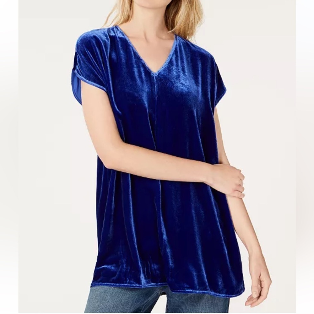 Eileen Fisher Velvet V Neck Tunic, Royal Blue, size M, silk blend​​
